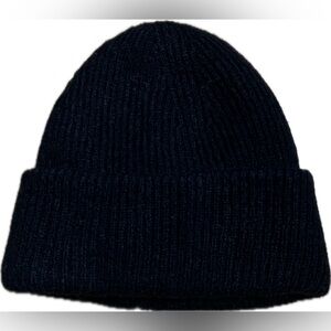 Zara Women's Wool Ribbed Knit Foldover Winter black Beanie Hat Size M